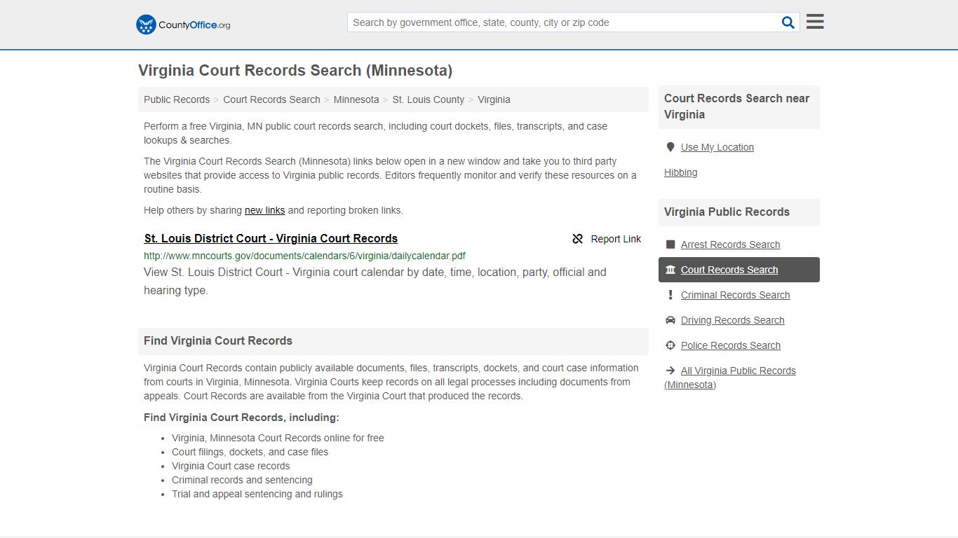 Virginia Court Records Search (Minnesota) - County Office