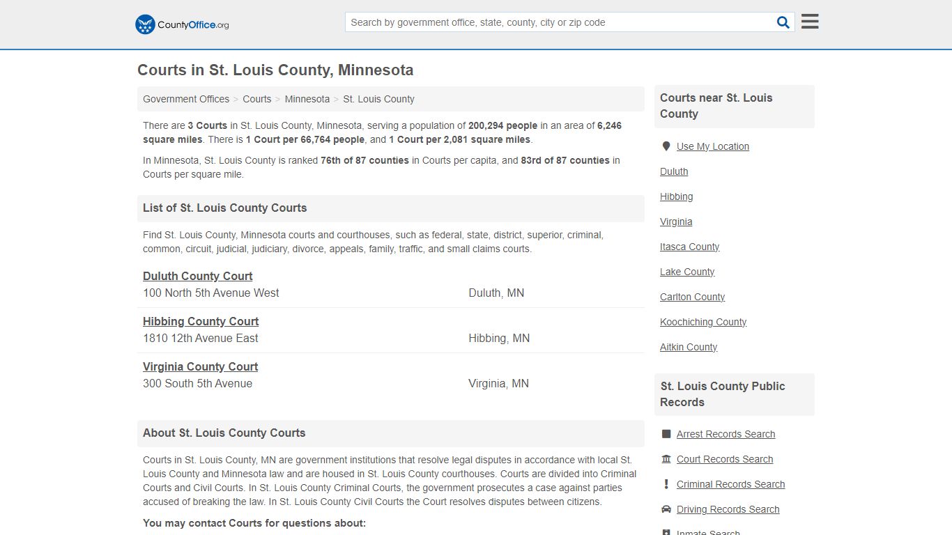 Courts - St. Louis County, MN (Court Records & Calendars)